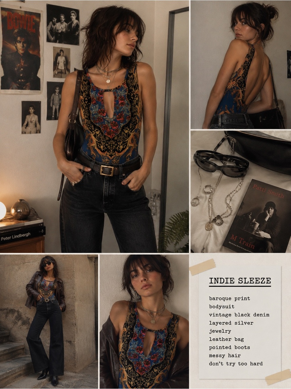 Baroque-Print Sleeveless Bodysuit - Blue Multi